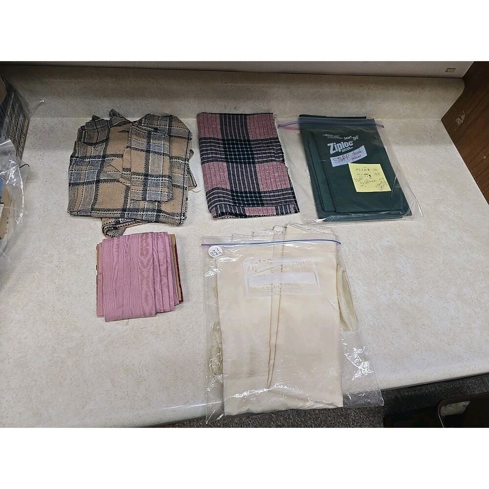 Vtg Fabric Lot Remnants Plaid‎ Silk Moire Pink Altar Cloth Church Sewing Craft